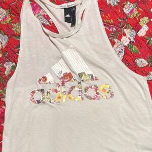 Adidas Women's Cream Floral Logo Tank Top